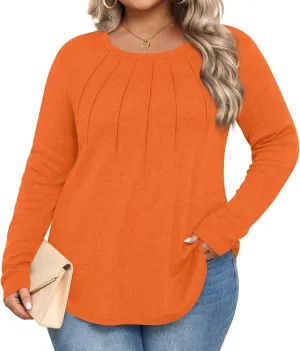 Anymiss Spring Plus Size Tops for Women 2025 Winter Sweaters Trendy Long sleeve Crew Neck Tshirts L-5XL