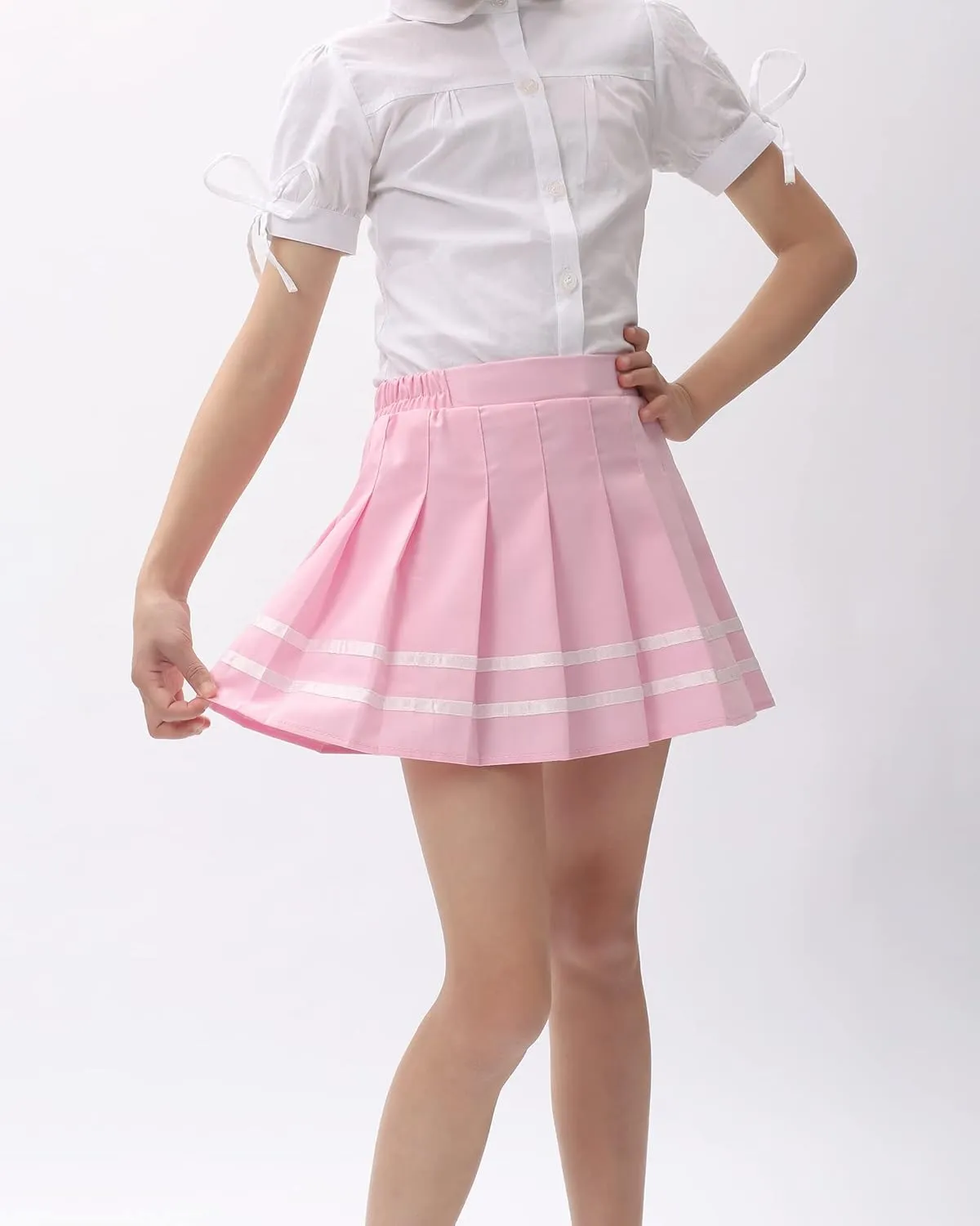 Auranso Girls Pleated Skirt Kids Tennis Elastic Waist Uniform Plaid Skirt 4-14 Y