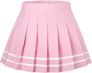Auranso Girls Pleated Skirt Kids Tennis Elastic Waist Uniform Plaid Skirt 4-14 Y