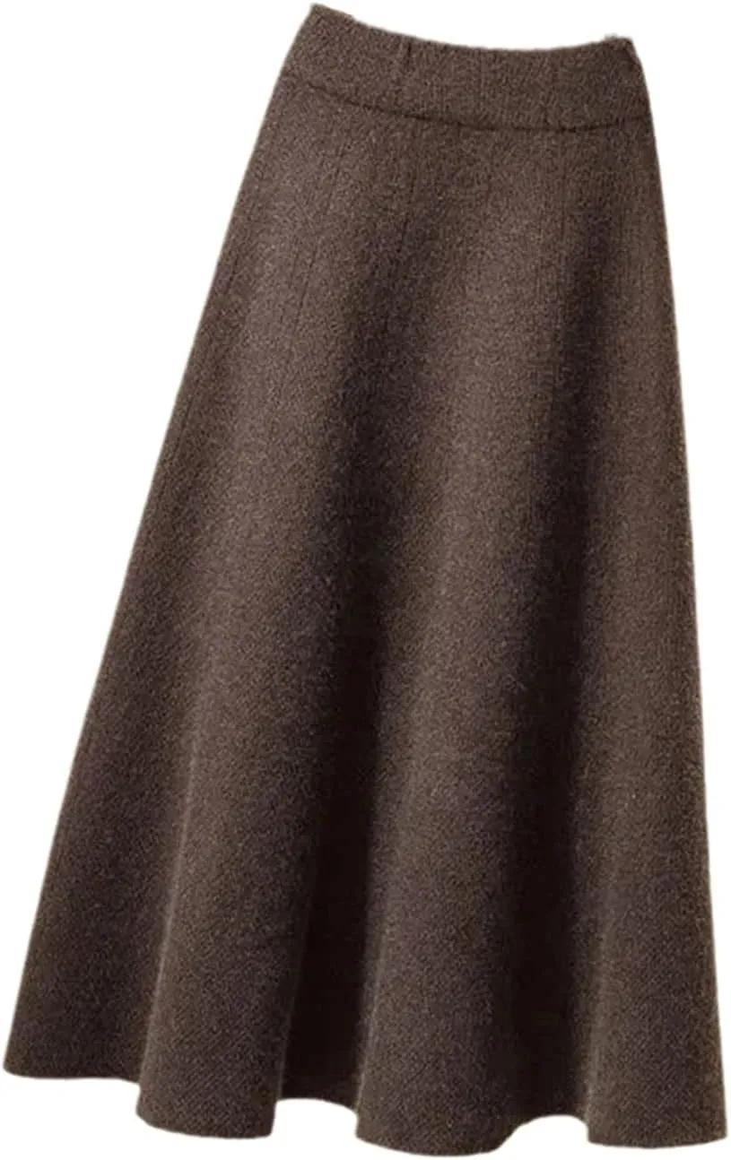 Autumn Knitted Pleated Skirt Women's Midi Elastic High Waist A-Line Sweater Skirt Female Winter Black Wool Long Skirt