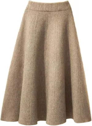 Autumn Knitted Pleated Skirt Women's Midi Elastic High Waist A-Line Sweater Skirts