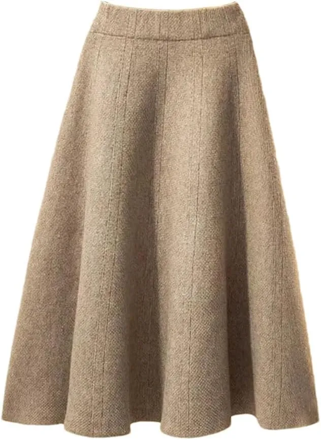 Autumn Knitted Pleated Skirt Women's Midi Elastic High Waist A-Line Sweater Skirts