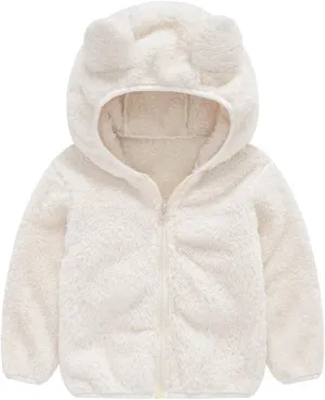 Baby Boys Girls Hooded Jacket Hoodie Winter Warm Solid Color Coat Toddler Cute Bear Ear Sweater Thick Clothes