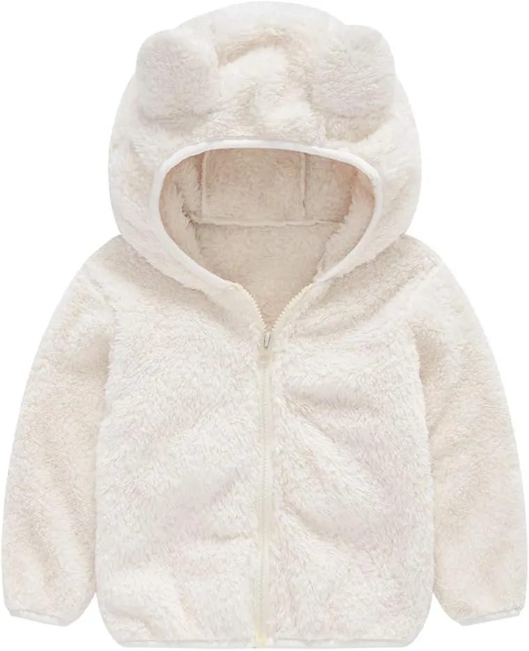 Baby Boys Girls Hooded Jacket Hoodie Winter Warm Solid Color Coat Toddler Cute Bear Ear Sweater Thick Clothes