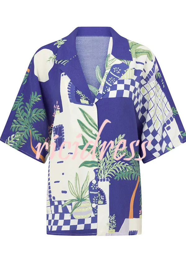 Balmy Summer Nights Unique Print Loose Shirt and Elastic Waist Wrap Lace-up Skirt Set
