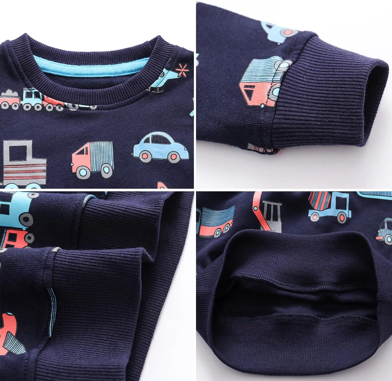 BeiVSlley Toddler Boys 3 Pack Cotton Pullover Crewneck Sweatshirt Long Sleeve Cartoon Shirt Sweaters Tops