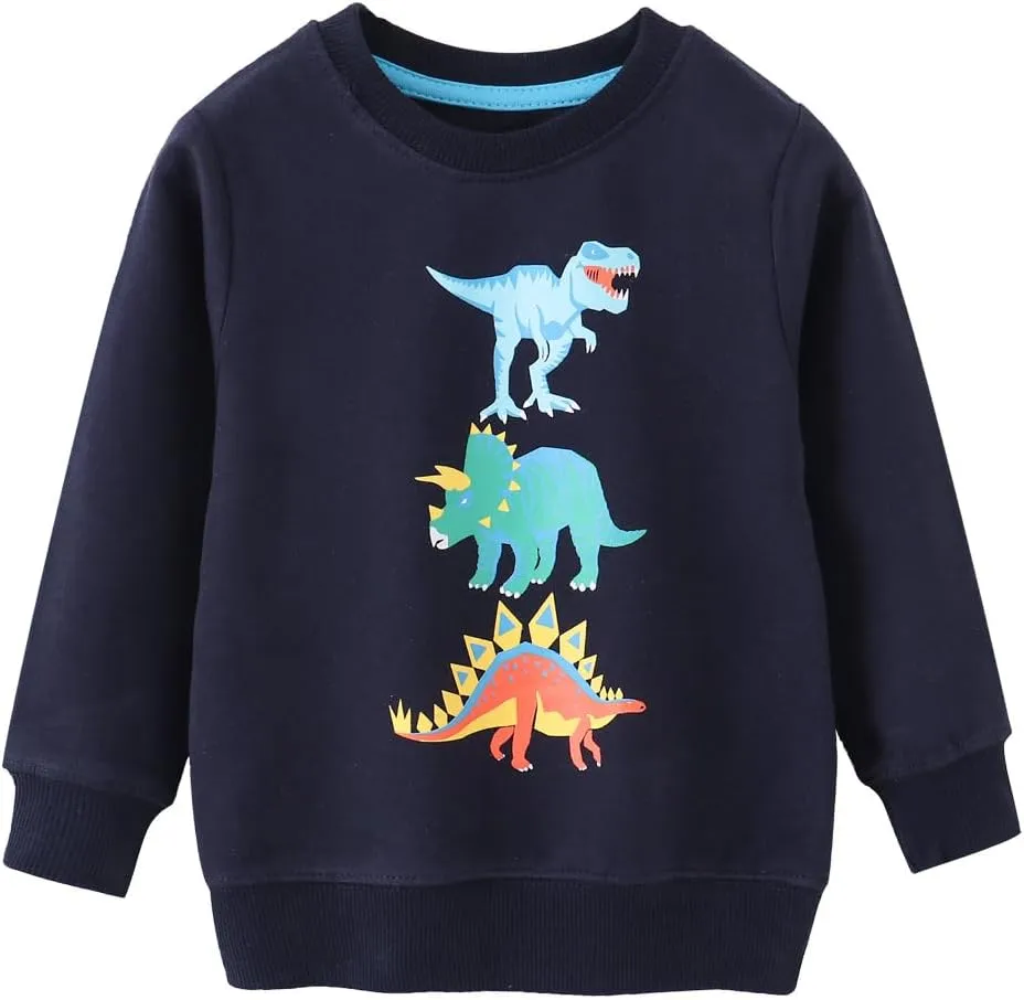BeiVSlley Toddler Boys 3 Pack Cotton Pullover Crewneck Sweatshirt Long Sleeve Cartoon Shirt Sweaters Tops