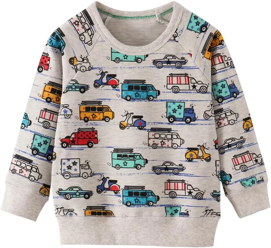 BeiVSlley Toddler Boys 3 Pack Cotton Pullover Crewneck Sweatshirt Long Sleeve Cartoon Shirt Sweaters Tops