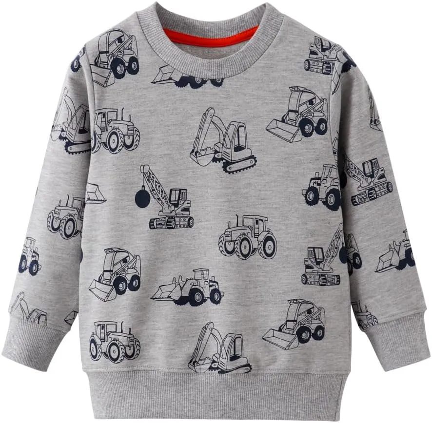 BeiVSlley Toddler Boys 3 Pack Cotton Pullover Crewneck Sweatshirt Long Sleeve Cartoon Shirt Sweaters Tops