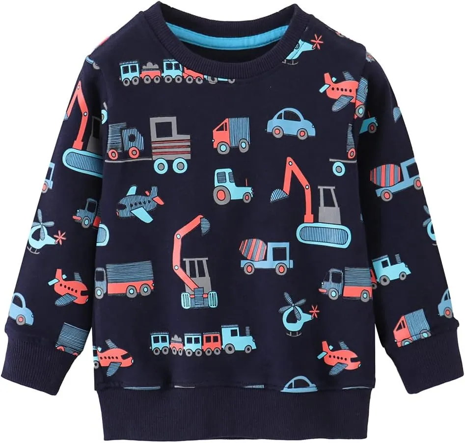 BeiVSlley Toddler Boys 3 Pack Cotton Pullover Crewneck Sweatshirt Long Sleeve Cartoon Shirt Sweaters Tops
