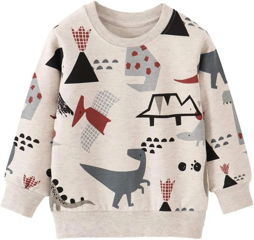 BeiVSlley Toddler Boys 3 Pack Cotton Pullover Crewneck Sweatshirt Long Sleeve Cartoon Shirt Sweaters Tops