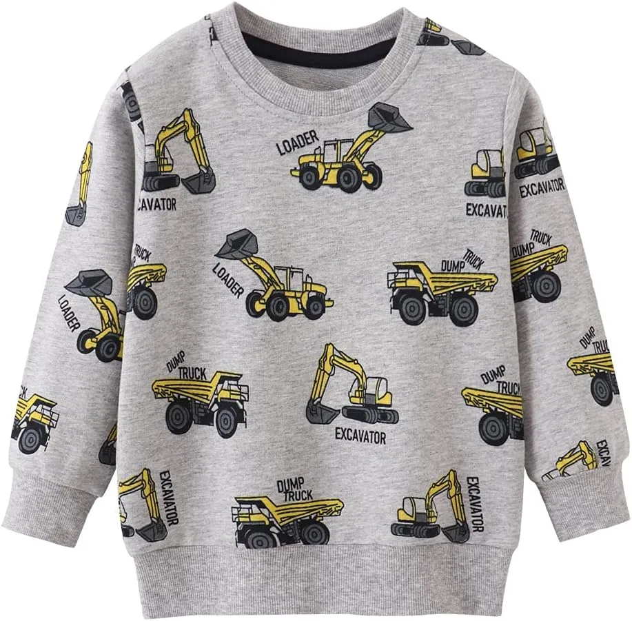 BeiVSlley Toddler Boys 3 Pack Cotton Pullover Crewneck Sweatshirt Long Sleeve Cartoon Shirt Sweaters Tops