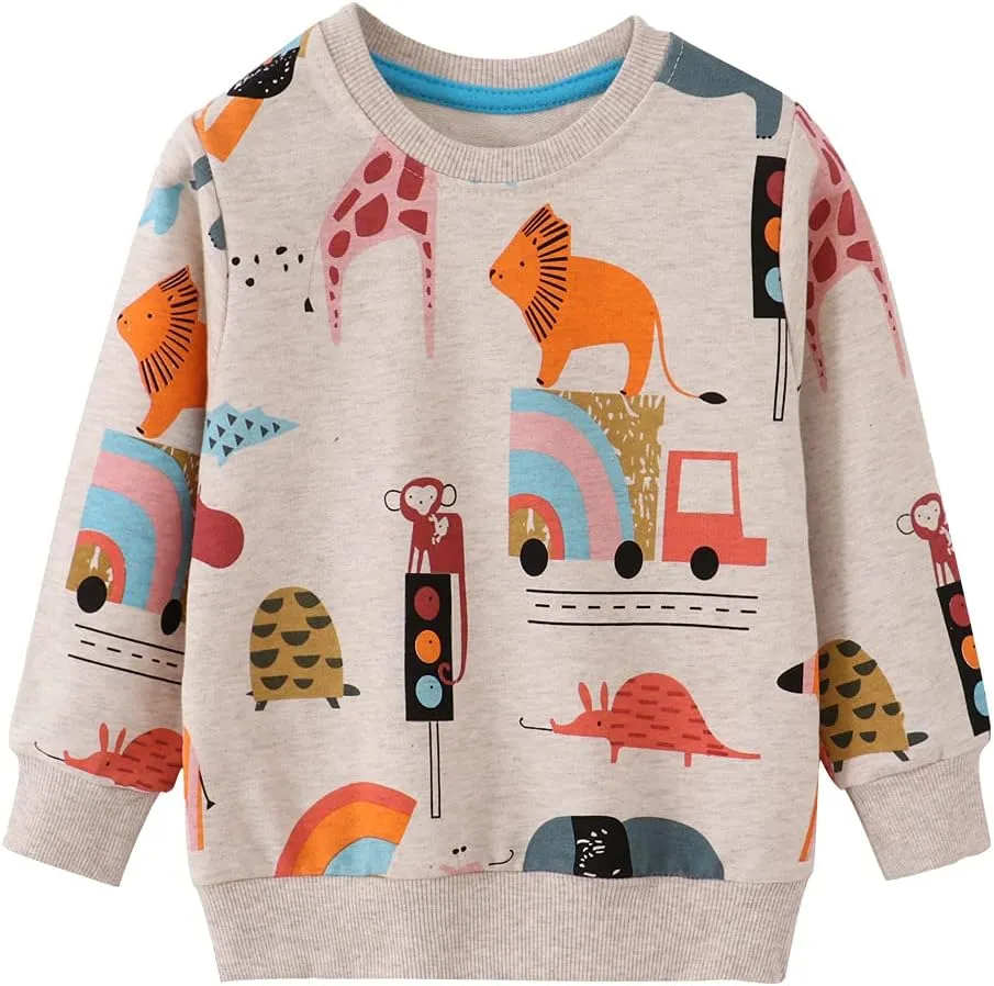 BeiVSlley Toddler Boys 3 Pack Cotton Pullover Crewneck Sweatshirt Long Sleeve Cartoon Shirt Sweaters Tops