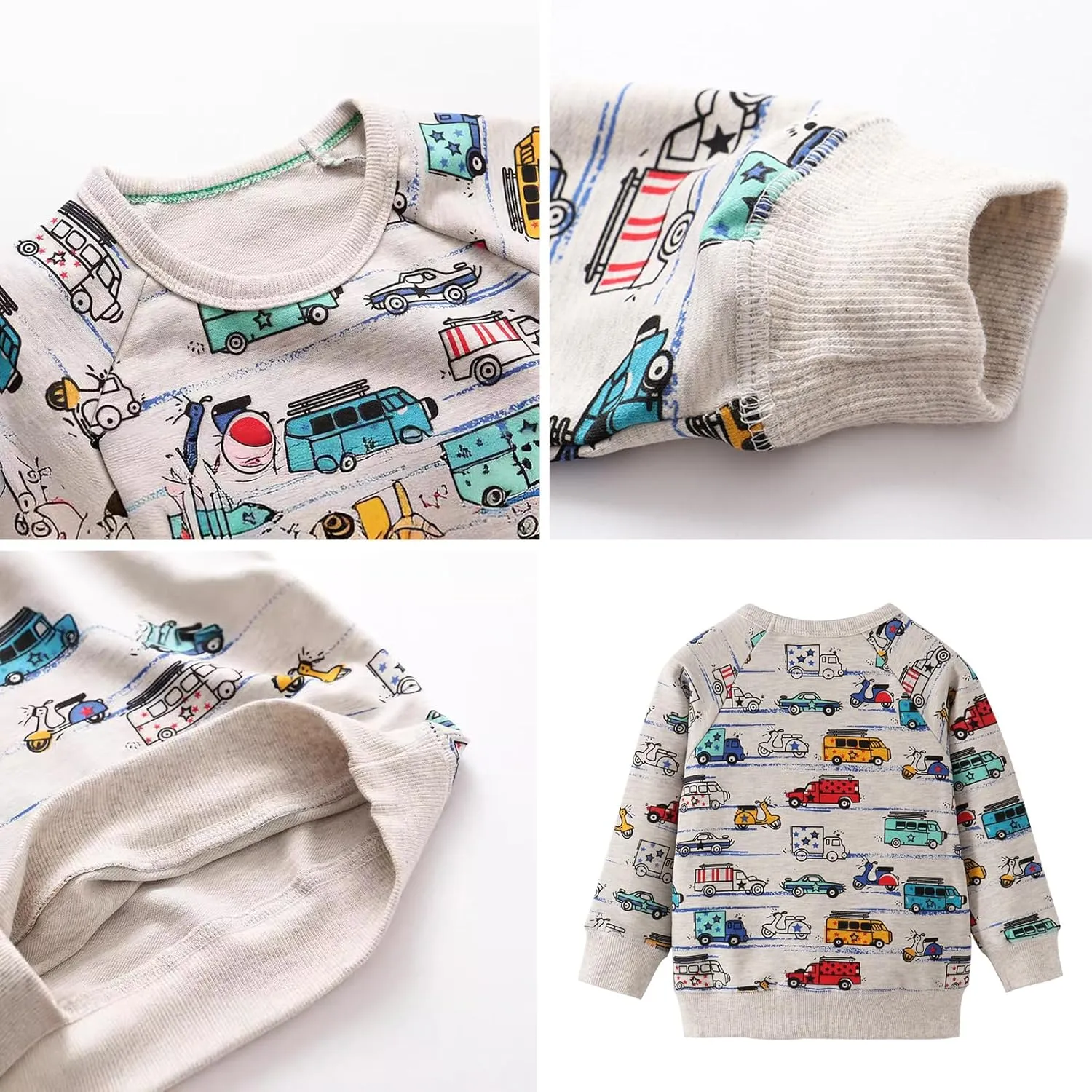 BeiVSlley Toddler Boys 3 Pack Cotton Pullover Crewneck Sweatshirt Long Sleeve Cartoon Shirt Sweaters Tops