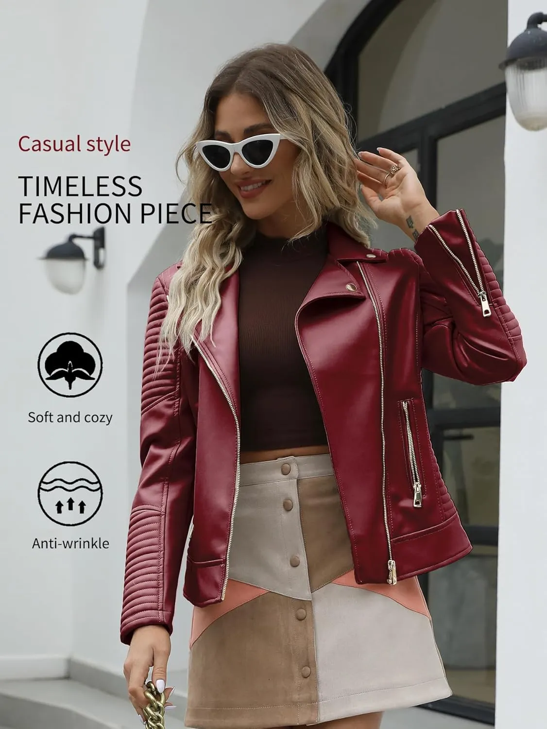 Bellivera Women's Faux Leather Casual Jacket 2025 Spring Trendy Motorcycle Outfits Lightweight Classic Coat
