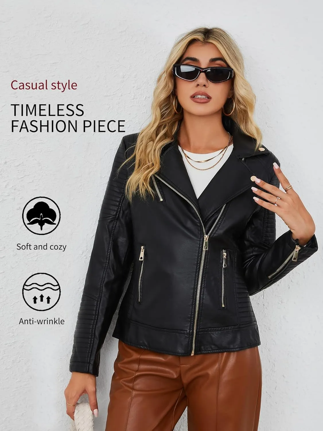 Bellivera Women's Faux Leather Casual Jacket 2025 Spring Trendy Motorcycle Outfits Lightweight Classic Coat