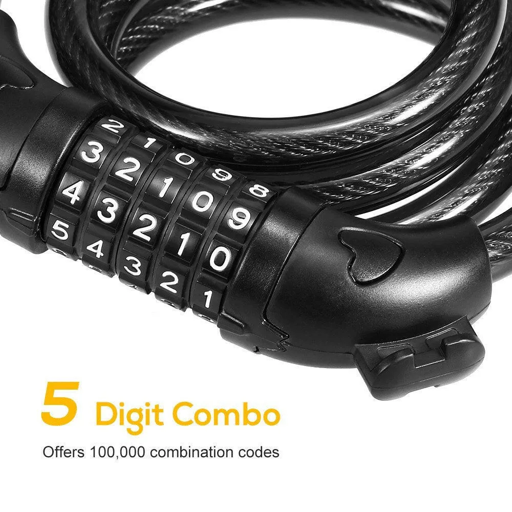 Bicycle Coded Wire Lock Anti-theft 5-Digit Coded Lock Anti-shear  Safety Cable Chain Lock Waterproof Bike Tyre Shackle