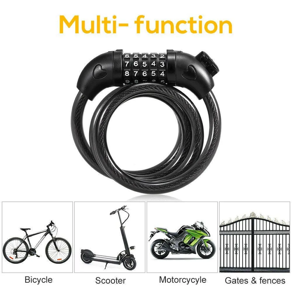 Bicycle Coded Wire Lock Anti-theft 5-Digit Coded Lock Anti-shear  Safety Cable Chain Lock Waterproof Bike Tyre Shackle