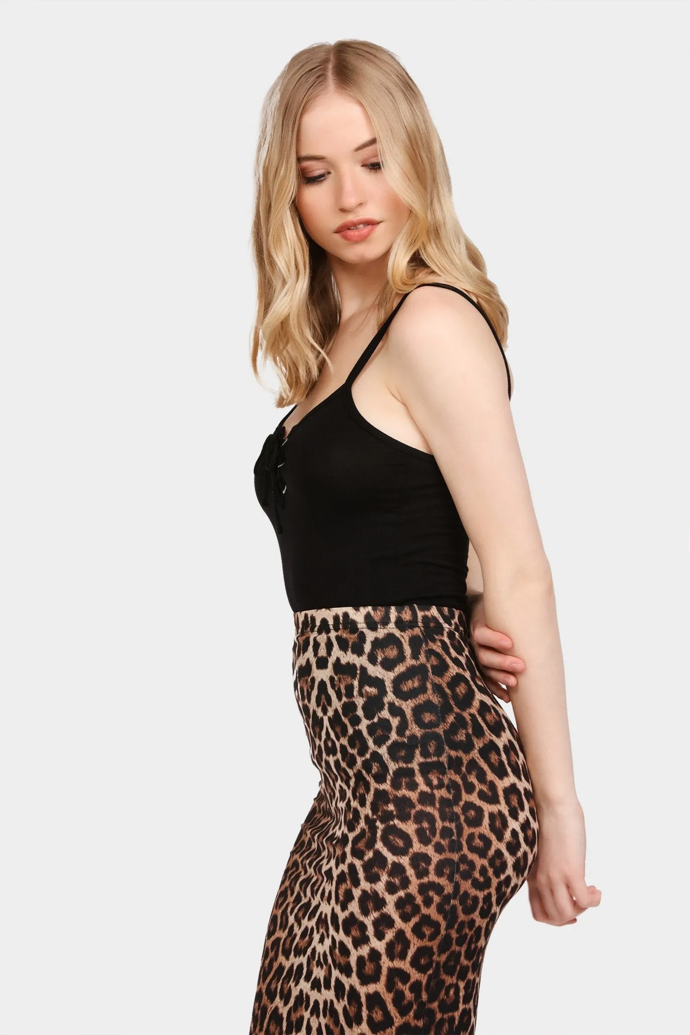 Black Lace Up Cami Vest Top