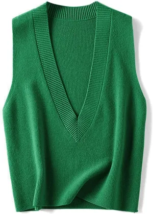 Blostirno Women's Sweater Vest V Neck Knit Pullover Vests Trendy Solid Knitwear Sleeveless Sweaters Tops