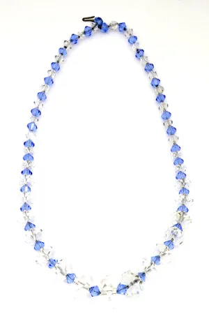 Blue and Clear Crystal 1930's Vintage Necklace Unique Bead Shape
