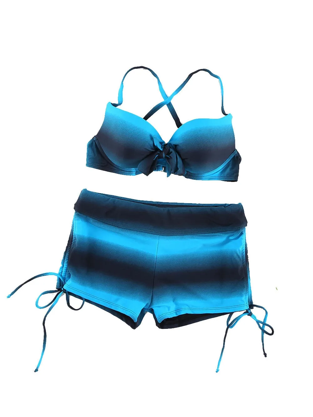 Blue Black Ombre Shading Bikini Set with Boardshort - Summer Beach Duo