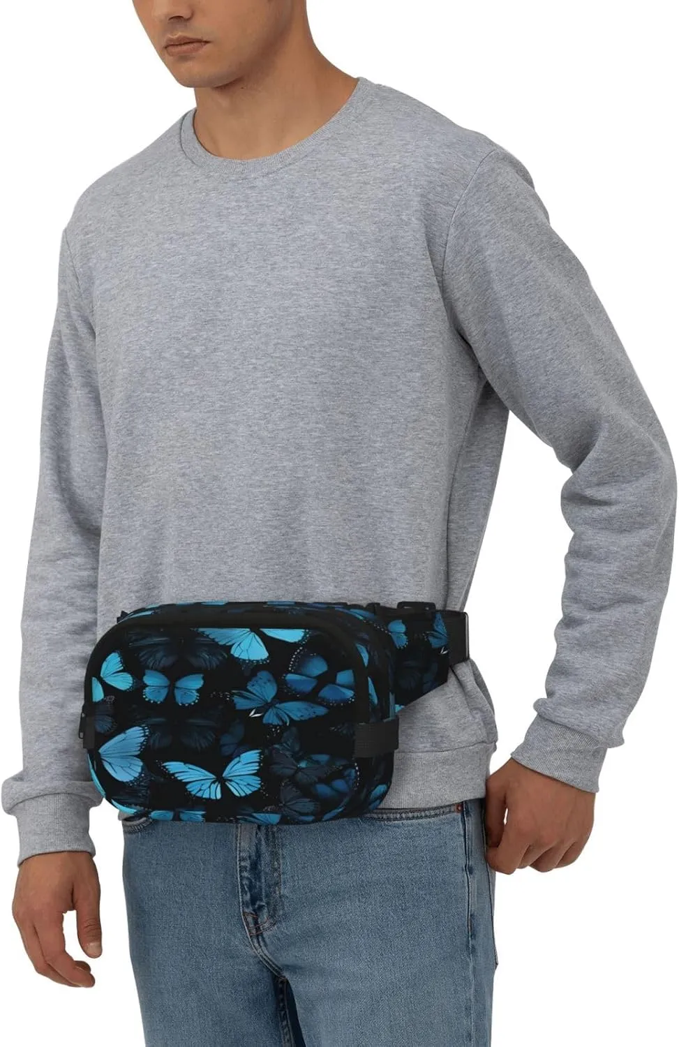 Blue Butterfly Pattern Funny Pack Waist Pack for Women Men, Double Layer Pack for Workout Running Travelling
