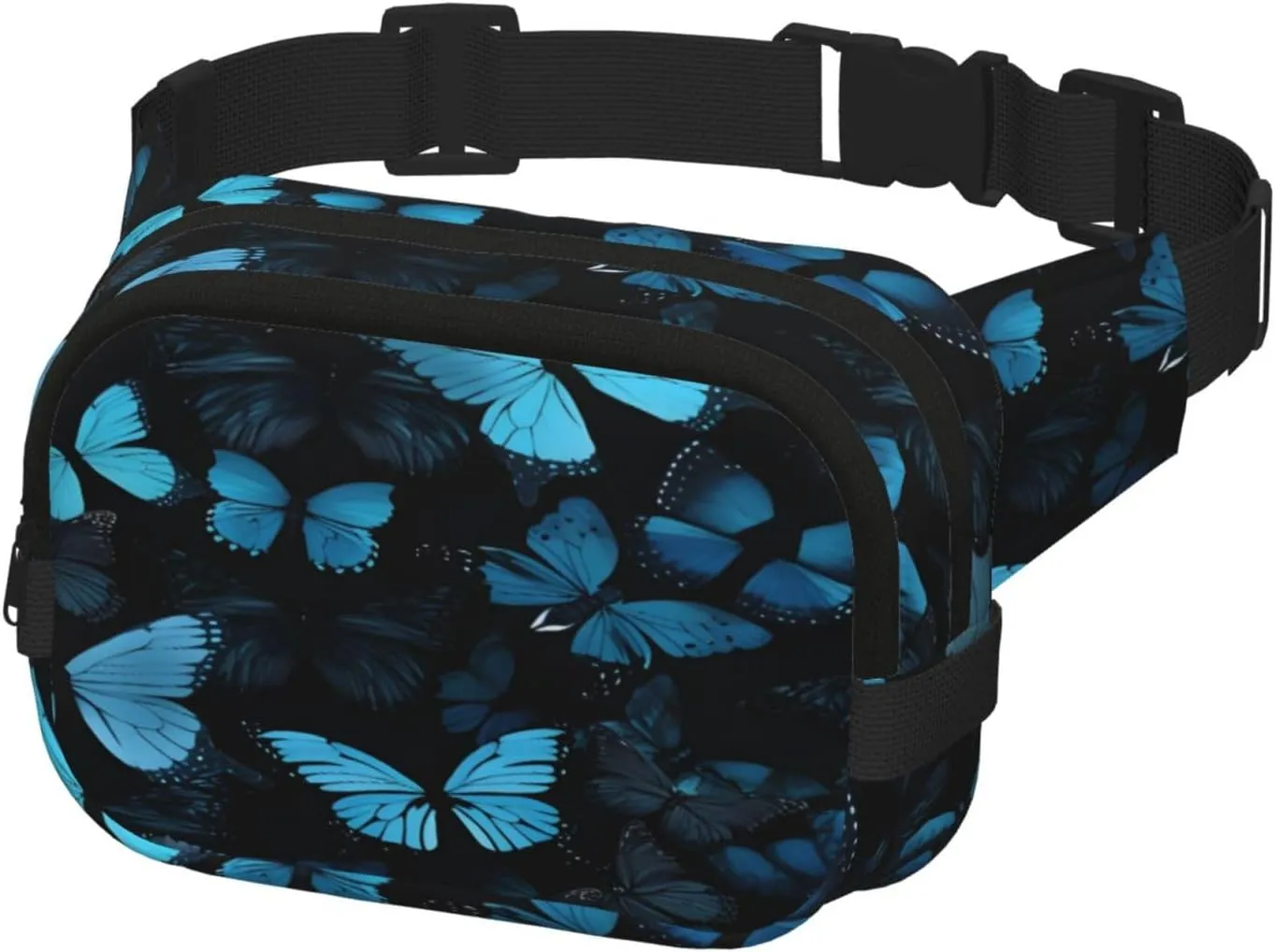 Blue Butterfly Pattern Funny Pack Waist Pack for Women Men, Double Layer Pack for Workout Running Travelling