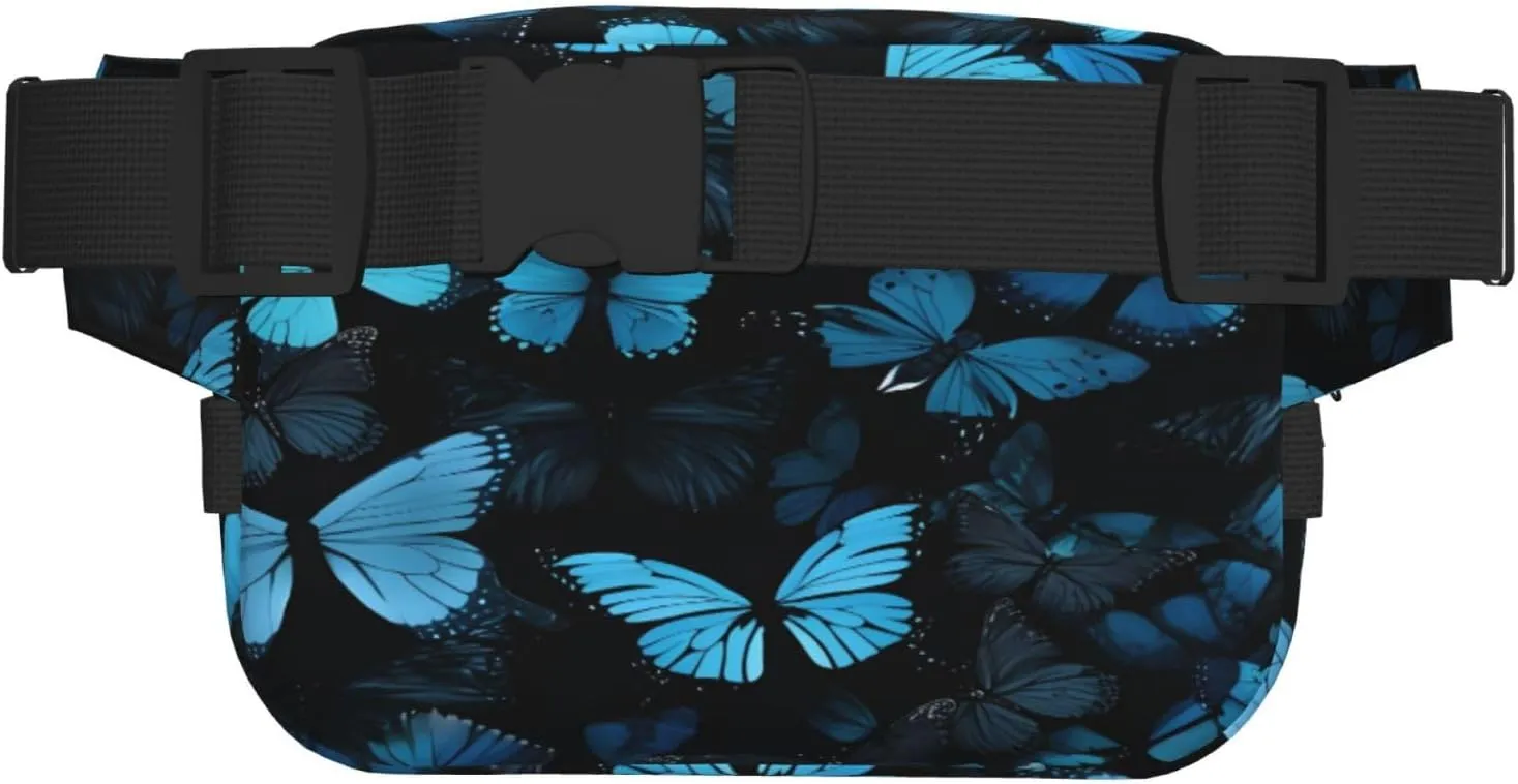 Blue Butterfly Pattern Funny Pack Waist Pack for Women Men, Double Layer Pack for Workout Running Travelling
