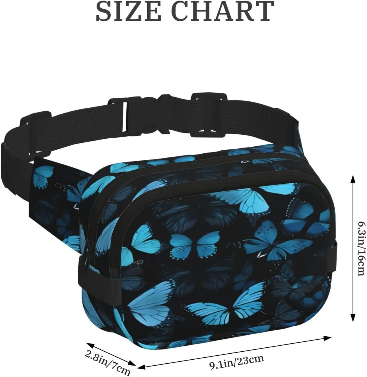 Blue Butterfly Pattern Funny Pack Waist Pack for Women Men, Double Layer Pack for Workout Running Travelling