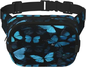 Blue Butterfly Pattern Funny Pack Waist Pack for Women Men, Double Layer Pack for Workout Running Travelling