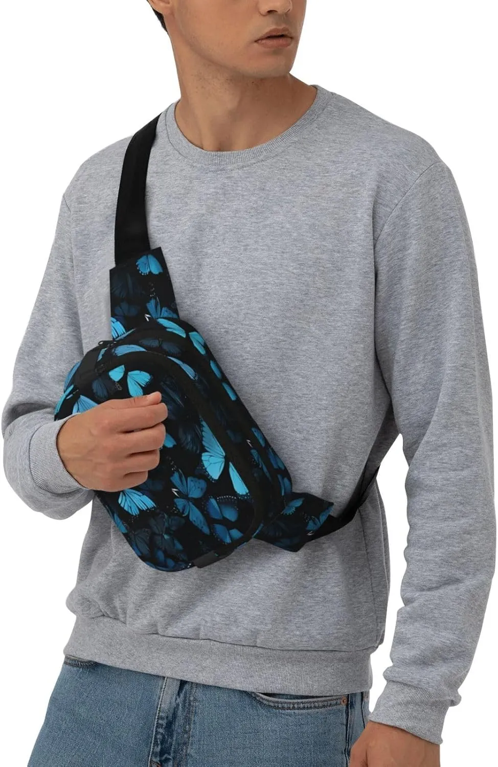 Blue Butterfly Pattern Funny Pack Waist Pack for Women Men, Double Layer Pack for Workout Running Travelling