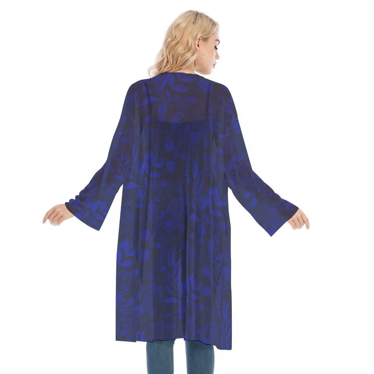 Blue Long Sleeve Mesh Cardigan. Mesh Kimono. Caracas Collection