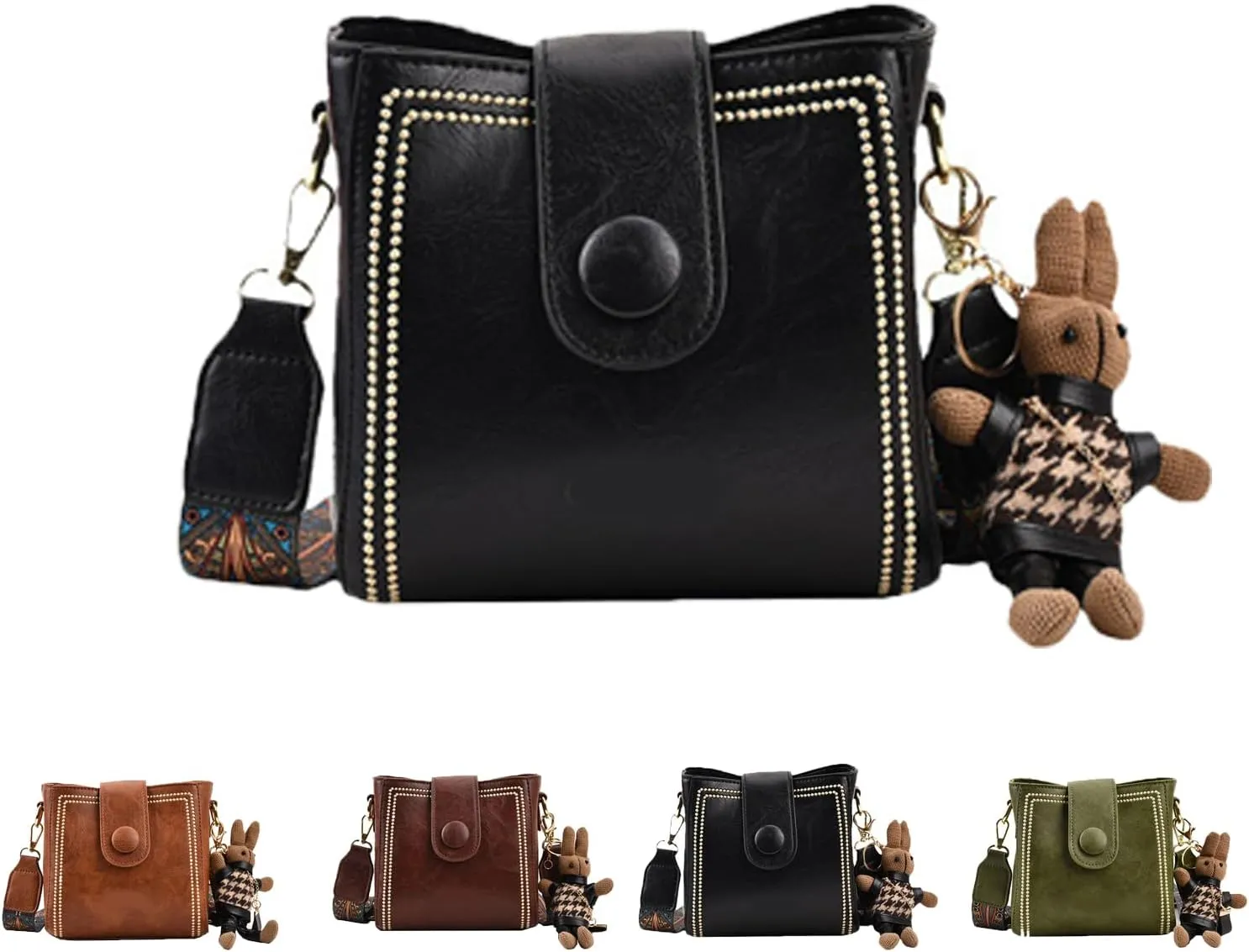 Bootara Bucket Bag, Adjustable Women'S Vintage Bunny Charm Bucket Bags, Spacious Travel Tote