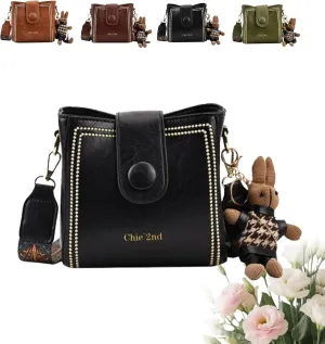 Bootara Bucket Bag, Bootara Women's Vintage Bunny Charm Bucket Bag, with Adjustable Wide Shoulder Strap