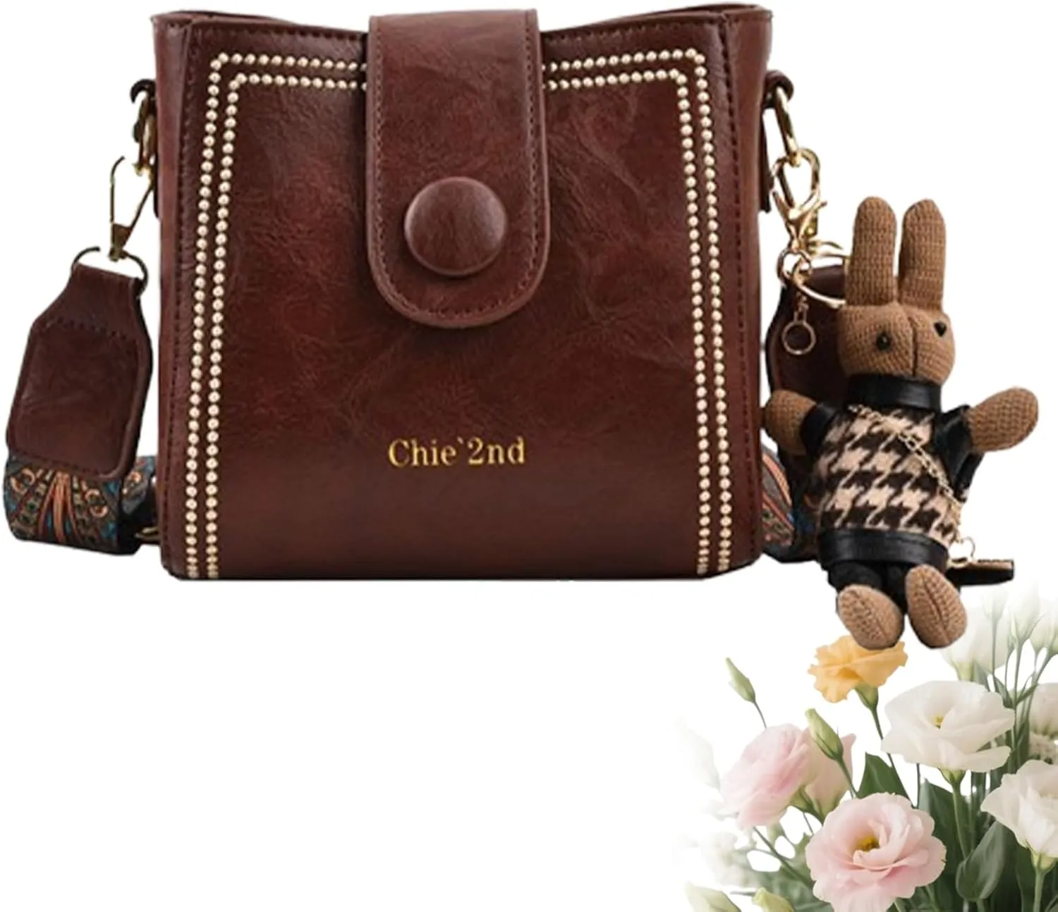 Bootara Bucket Bag, Bootara Women's Vintage Bunny Charm Bucket Bag, with Adjustable Wide Shoulder Strap