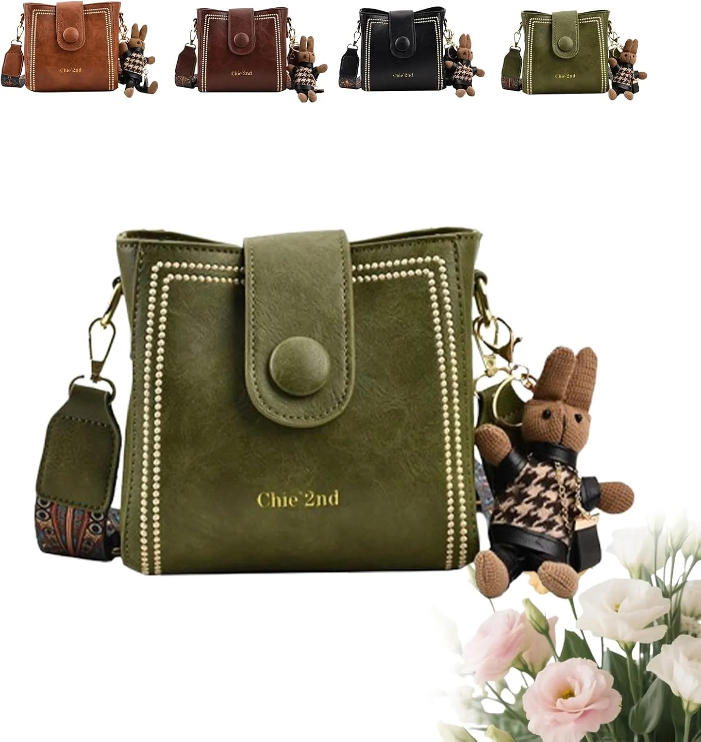 Bootara Bucket Bag, Bootara Women's Vintage Bunny Charm Bucket Bag, with Adjustable Wide Shoulder Strap