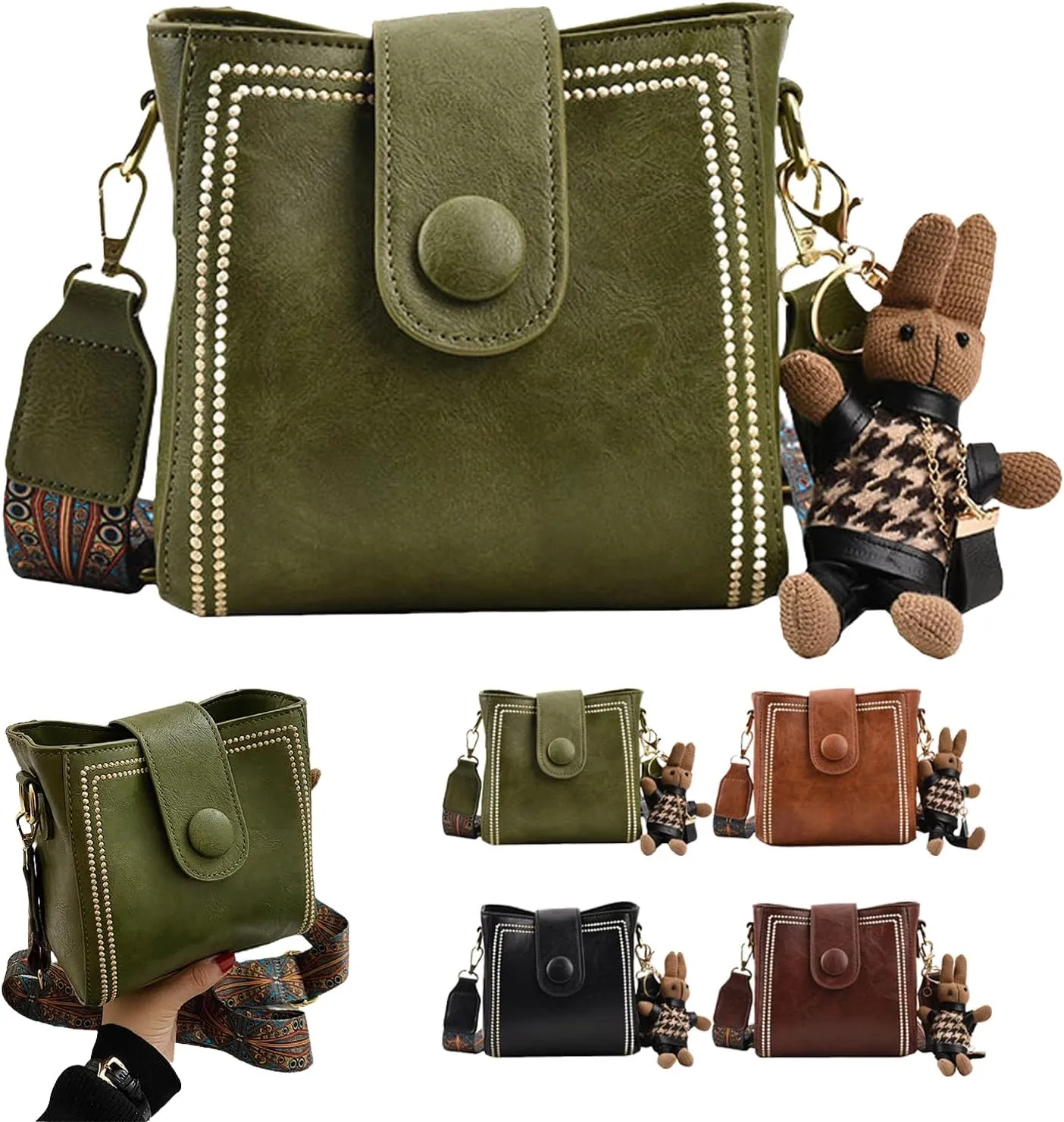 Bootara Bucket Bag, Vintage Fashion Small Water Bucket Bag With Adjustable Shoulder Strap, Cute Rabbit Pendant