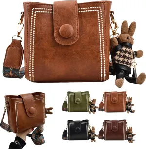 Bootara Bucket Bag, Vintage Fashion Small Water Bucket Bag With Adjustable Shoulder Strap, Cute Rabbit Pendant