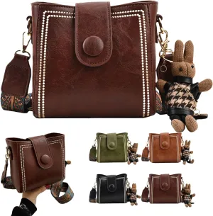 Bootara Bucket Bag, Vintage Fashion Small Water Bucket Bag With Adjustable Shoulder Strap, Cute Rabbit Pendant