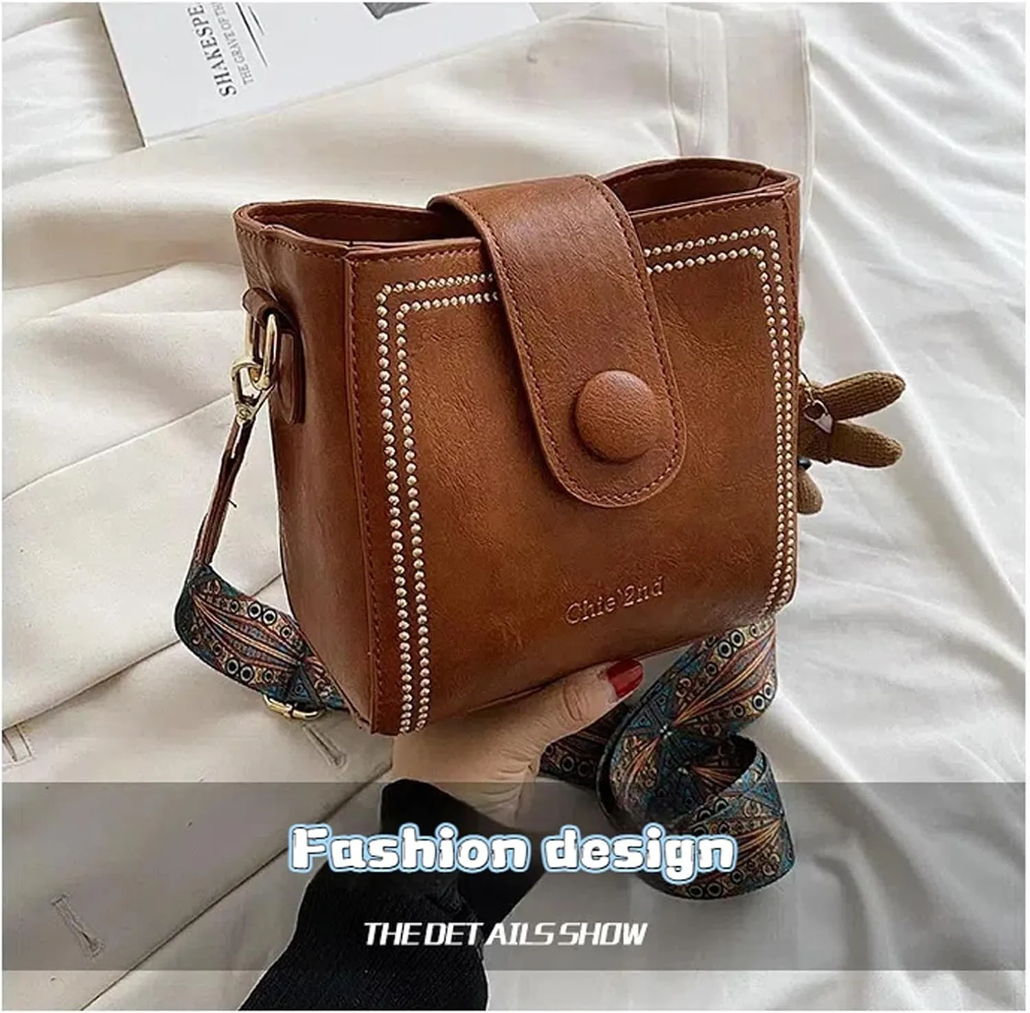 Bootara Bucket Bag, Vintage Fashion Small Water Bucket Bag With Adjustable Shoulder Strap, Cute Rabbit Pendant