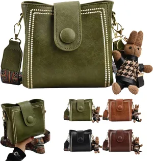 Bootara Bucket Bag, Vintage Fashion Small Water Bucket Bag With Adjustable Shoulder Strap, Cute Rabbit Pendant