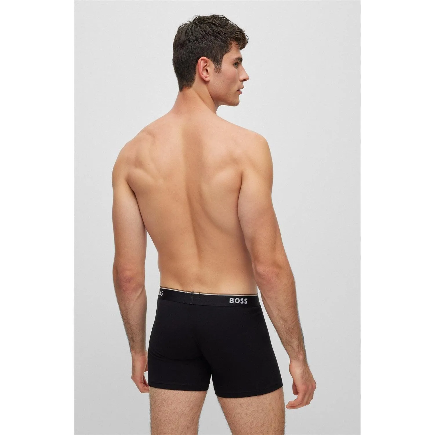 BOSS 3 Pack Power Cotton Stretch Boxer Briefs - Black/White/Grey