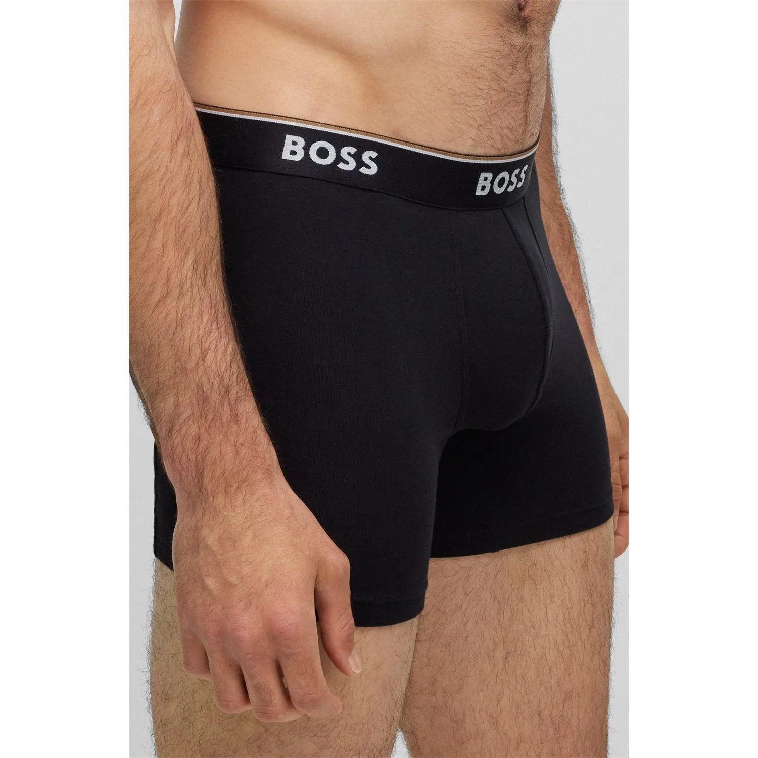 BOSS 3 Pack Power Cotton Stretch Boxer Briefs - Black/White/Grey