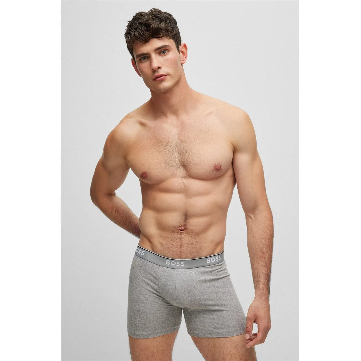 BOSS 3 Pack Power Cotton Stretch Boxer Briefs - Black/White/Grey
