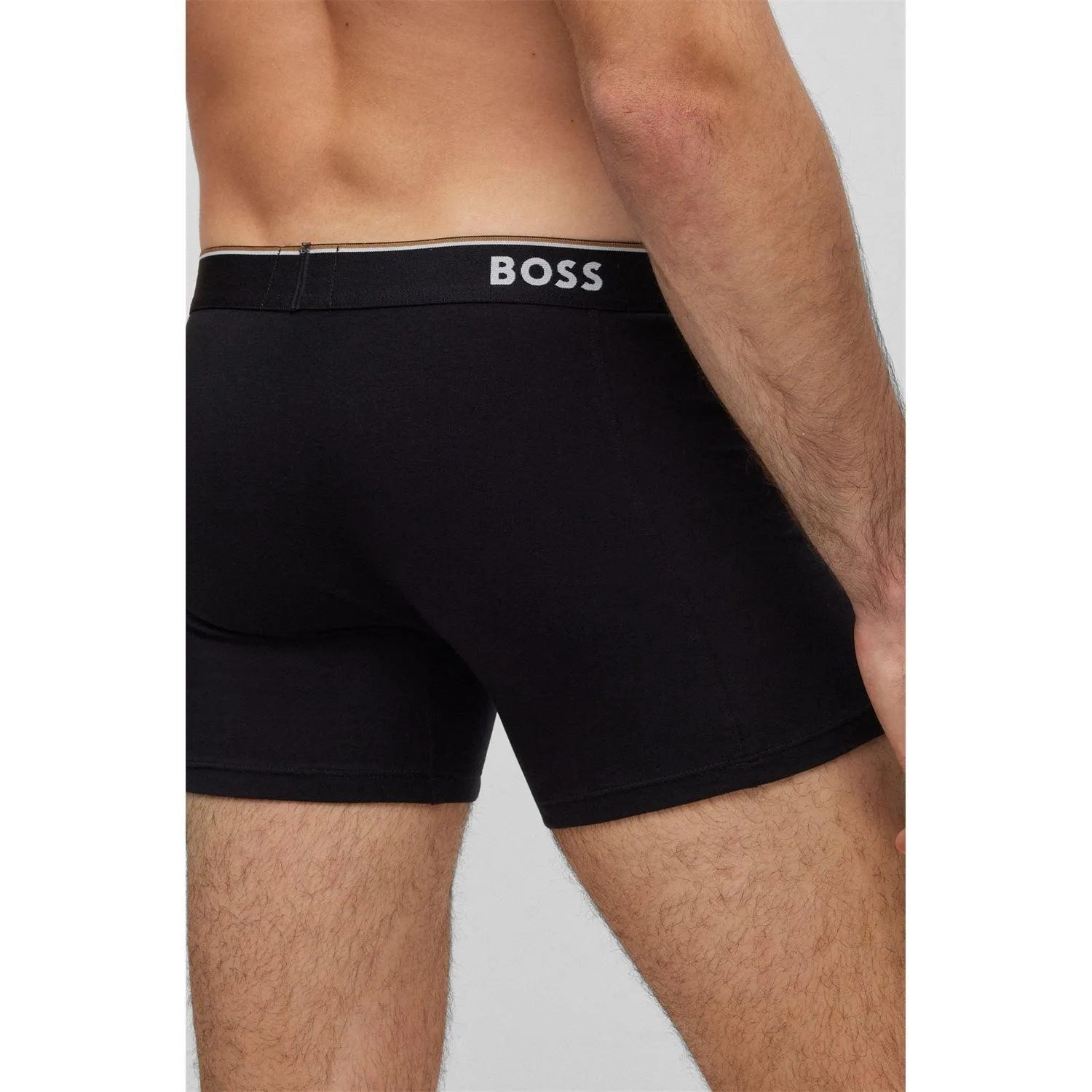 BOSS 3 Pack Power Cotton Stretch Boxer Briefs - Black/White/Grey