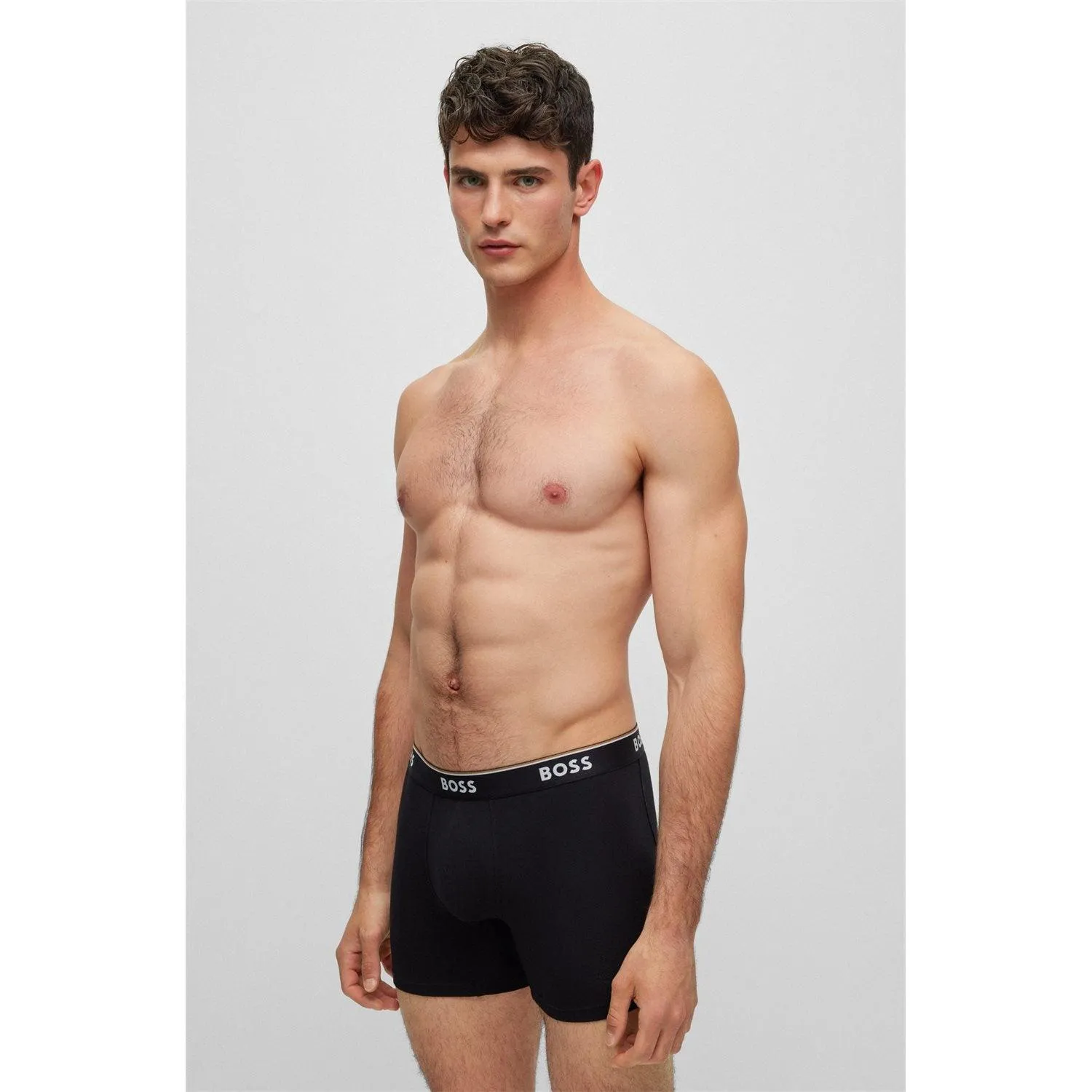 BOSS 3 Pack Power Cotton Stretch Boxer Briefs - Black/White/Grey