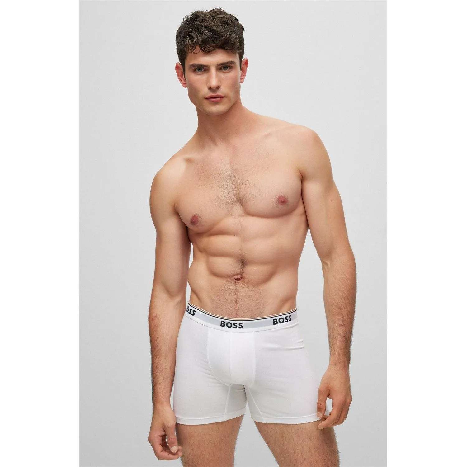 BOSS 3 Pack Power Cotton Stretch Boxer Briefs - Black/White/Grey