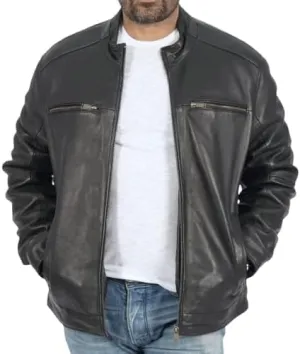 Boston Harbour Bruce Classic Leather Jackets - Black Leather Jacket for men | Real Lambskin Leather Jacket (large)