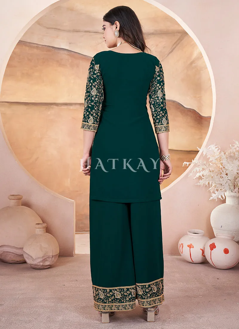 Bottle Green Georgette Palazzo Suit